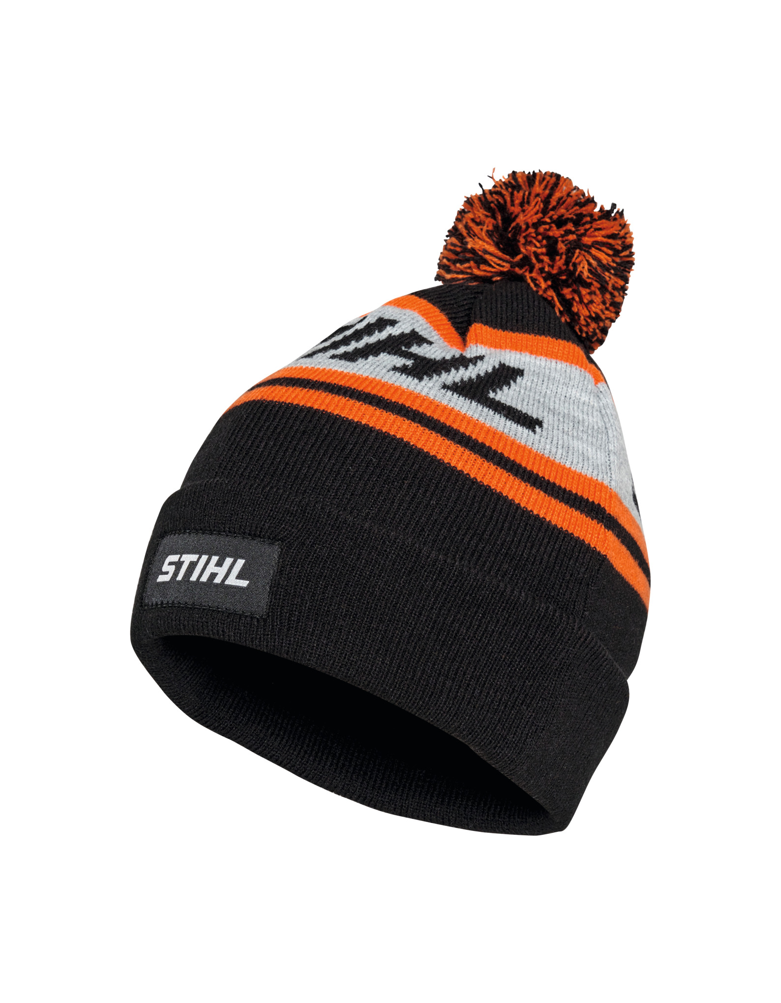 Mütze POMPON 24, Schwarz/Orange/Grau