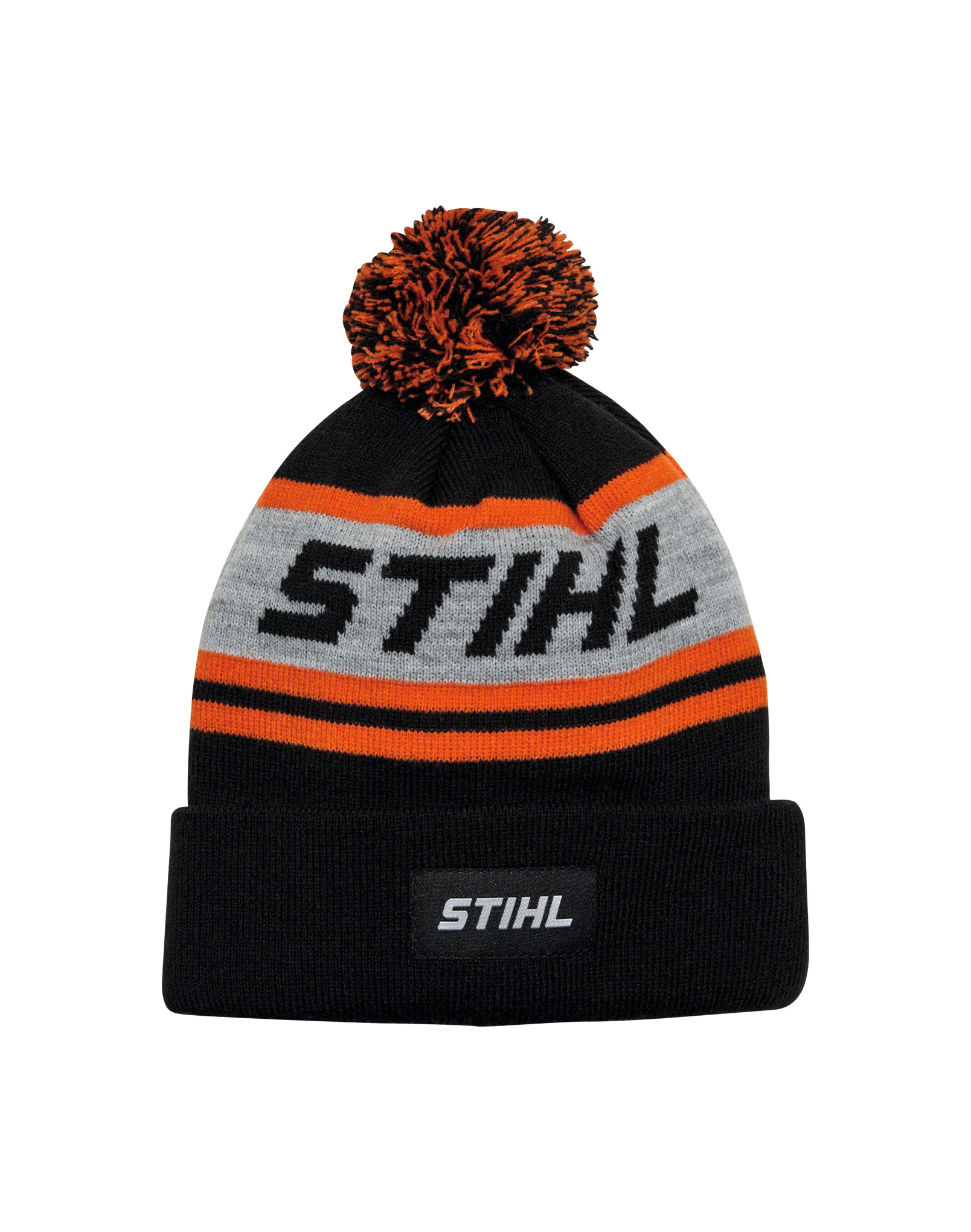 Mütze POMPON 24, Schwarz/Orange/Grau