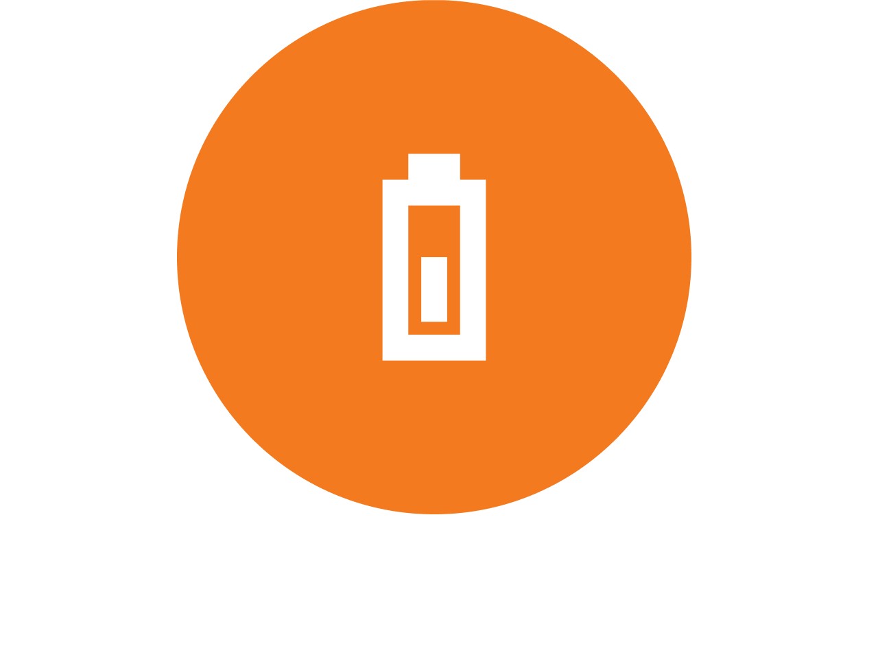 Batterie-Icon in einem orangefarbenen Kreis.