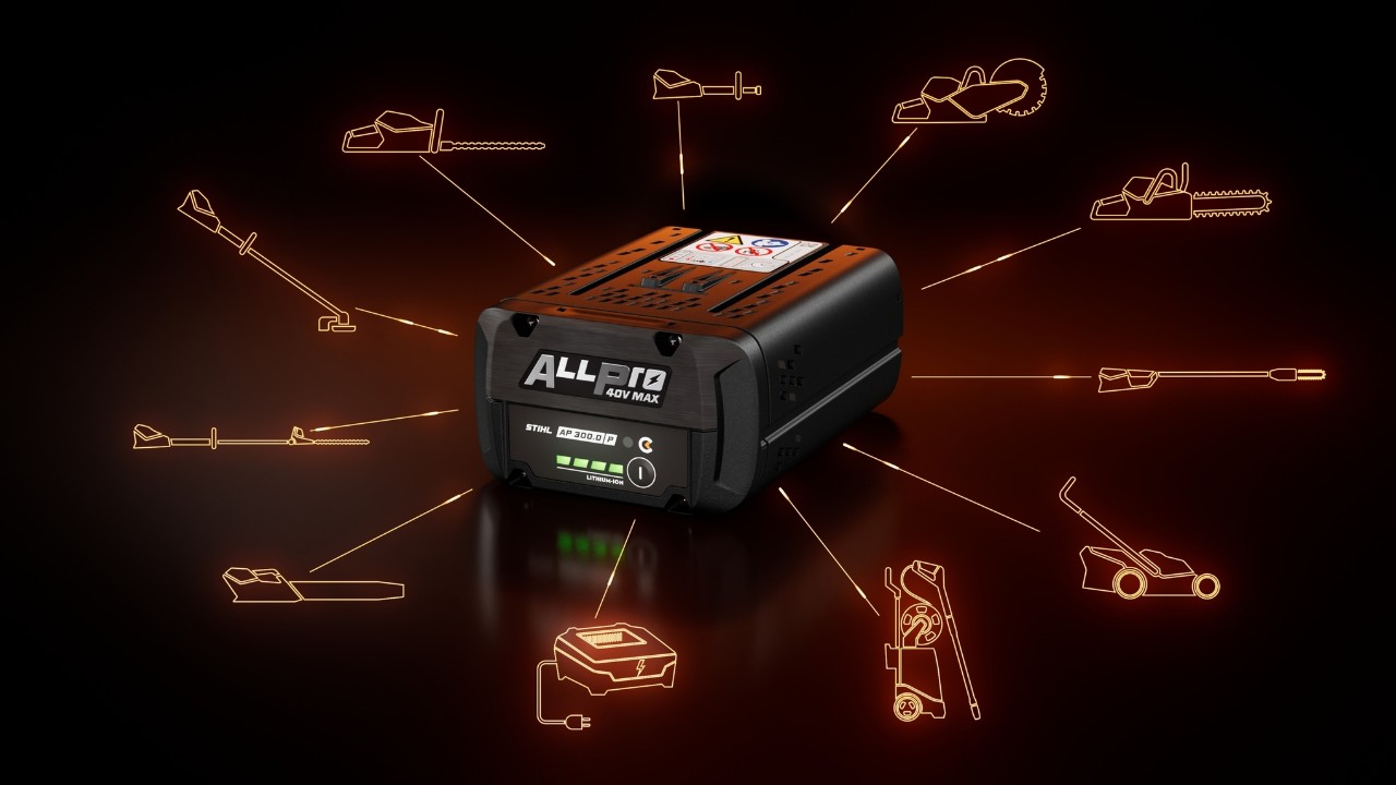 STIHL ALLPRO AP 300 P C Akku umringt von mehreren kompatiblen Produktkategorie-Icons